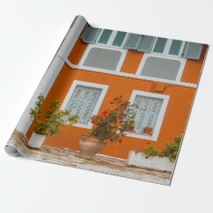 PAPIER CADEAU BÂTIMENT EN BÉTON BLANC ET GRIS ORANGE
