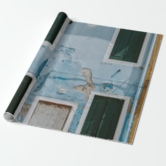 PAPIER CADEAU BÂTIMENT EN BÉTON BLEU DE 2 ÉTAGES