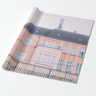 PAPIER CADEAU BÂTIMENT EN BÉTON ORANGE ET BLANC