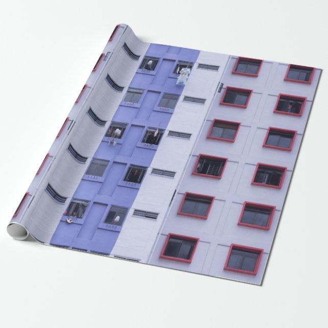Papier Cadeau Bâtiment haut bleu et blanc (Déroulé)