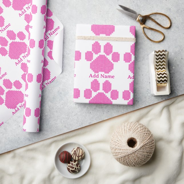 Papier Cadeau Bâtiment rose Blocs Chien Empreinte de patte Nom p (Artisanat)