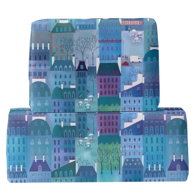 Papier Cadeau Bâtiments Parisiens Art Bleu (Paris France buildings art gift wrapping paper)