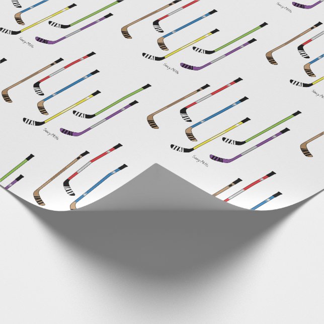 Papier Cadeau Bâtons de hockey colorés (Coin)