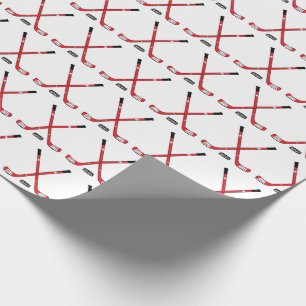 Papier Cadeau Bâtons de hockey croisés rouge et canot