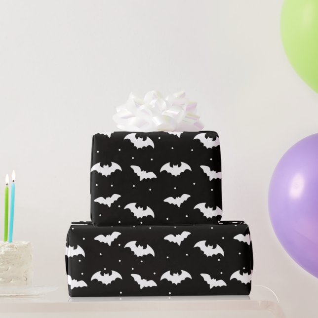 Papier Cadeau Bats noirs et blancs Halloween noir (Cadeaux de fête)