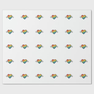 Papier Cadeau Battement de coeur arc-en-ciel Gravure vintage Des