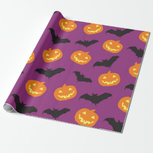 Papier Cadeau Battes de Halloween et citrouilles découpés sur