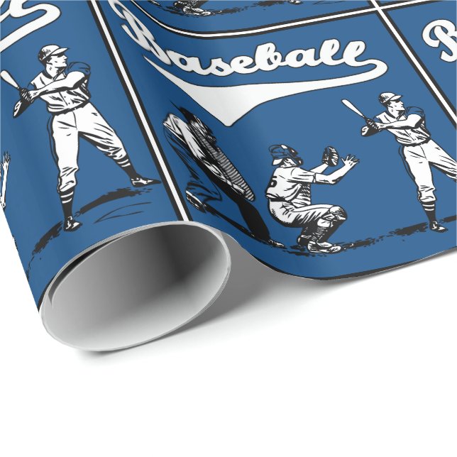 Papier Cadeau Batteur de baseball juge-arbitre cadeau bleu (Coin rond)