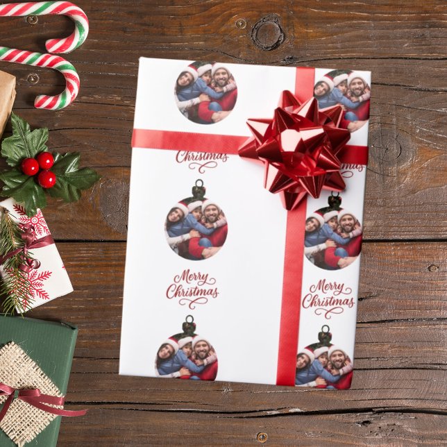 Papier Cadeau Baube rouge blanc, écriture amusante photo Noël (Créateur téléchargé)