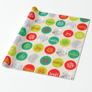 Papier Cadeau Bauble rouge vert neutre motif photo de Noël