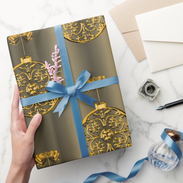 Papier Cadeau Baubles de Noël d'or en bronze (Créateur téléchargé)