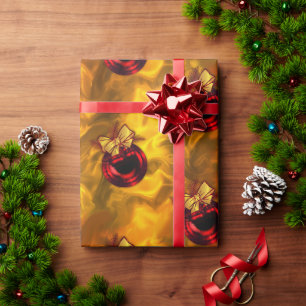Papier Cadeau Baubles de Noël rouges sur l'or