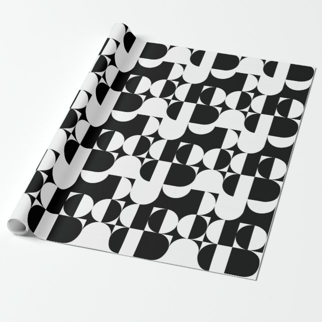 Papier Cadeau Bauhaus Géométrique Noir et Blanc  (Déroulé)
