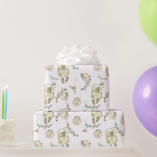 Papier Cadeau Bavoir bébé boho motif verdure (Cadeaux de fête)