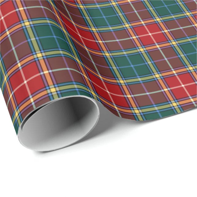 Papier Cadeau Baxter Clan Tartan Rouge et vert foncé Plaid (Coin rond)