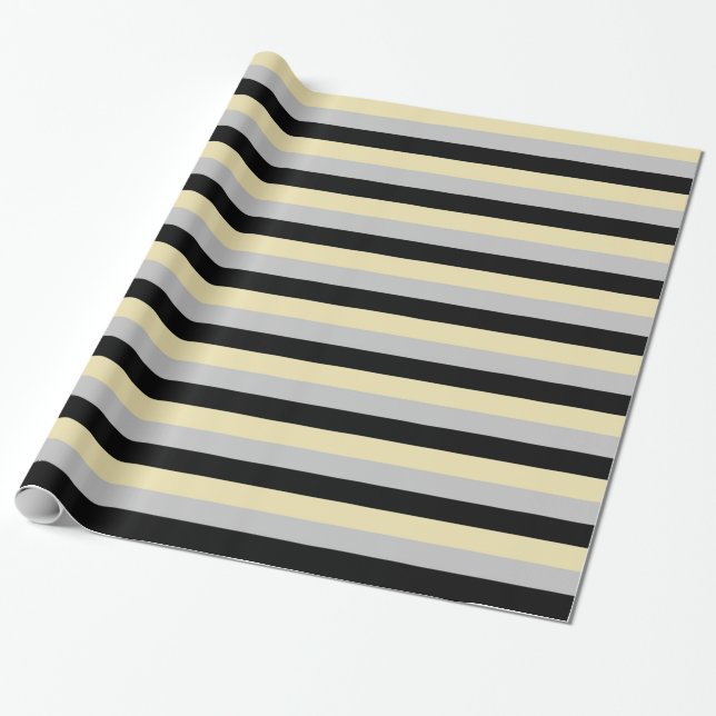 Papier Cadeau Bbeige, argent et rayures noires (Déroulé)