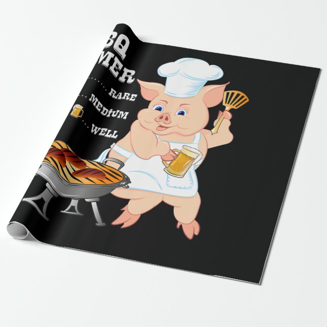 Papier Cadeau BBQ | BBQ Timer Pig Grill Barbecue Beer Lover Men (Déroulé)