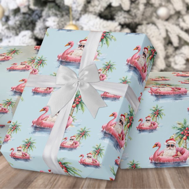 Papier Cadeau Beach Christmas Père Noël (Beach Christmas Santa Wrapping Paper)