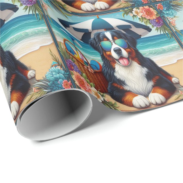 Papier Cadeau Beachside Bernese Bliss : Chien Cool avec lunettes (Coin rond)