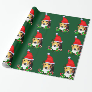 Papier Cadeau Beagle dans Noël de casquette de Père Noël