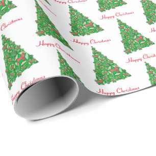 Papier Cadeau Beagle Hound Chien de Noël Arbre de Noël Blanc