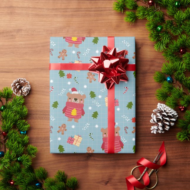 Papier Cadeau Bear in Holiday Sweater Wrapping Paper (Cadeau de vacances)