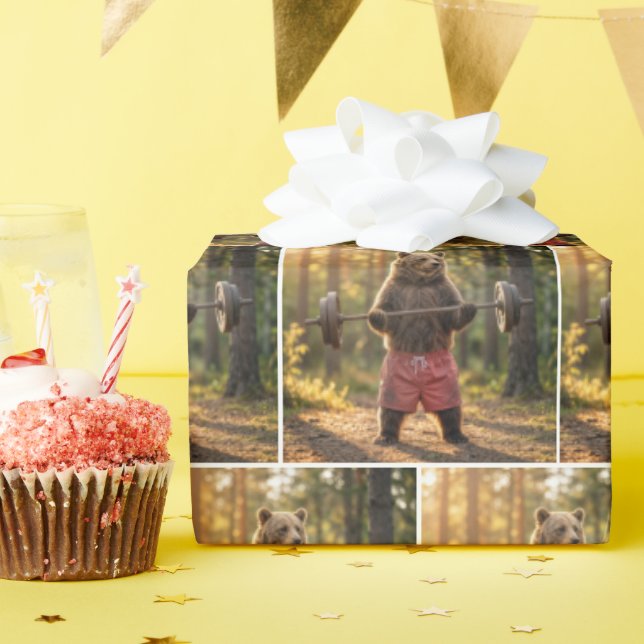 Papier Cadeau Bear Lifting Weights In a Sunny Forest (Fête d'anniversaire)