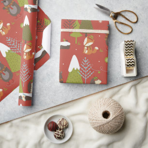 Papier Cadeau Bear mignonne, Fox, et Hérisson Enfants Vacances a