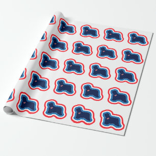 Papier Cadeau Bearded Collie Étoiles Rouge Blanc Et Bleu 4 Juill