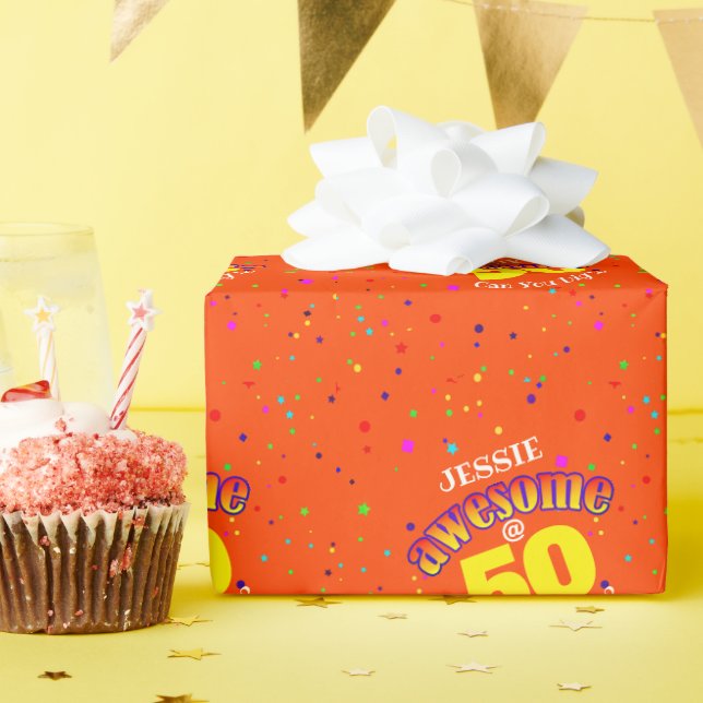 Papier Cadeau BEAU 50E ANNIVERSAIRE D'Orange (Fête d'anniversaire)