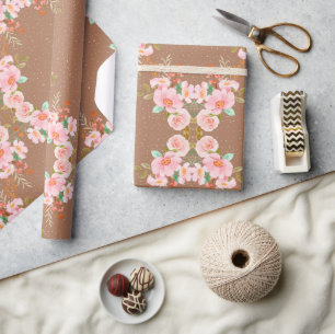 Papier Cadeau Beau arrangement Fleurs en Brown