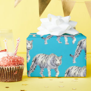 Papier Cadeau Beau Bengale Blanc Tigre Bleu Motif
