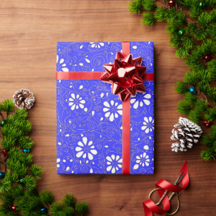Papier Cadeau Beau bleu blanc classique fleurs motif
