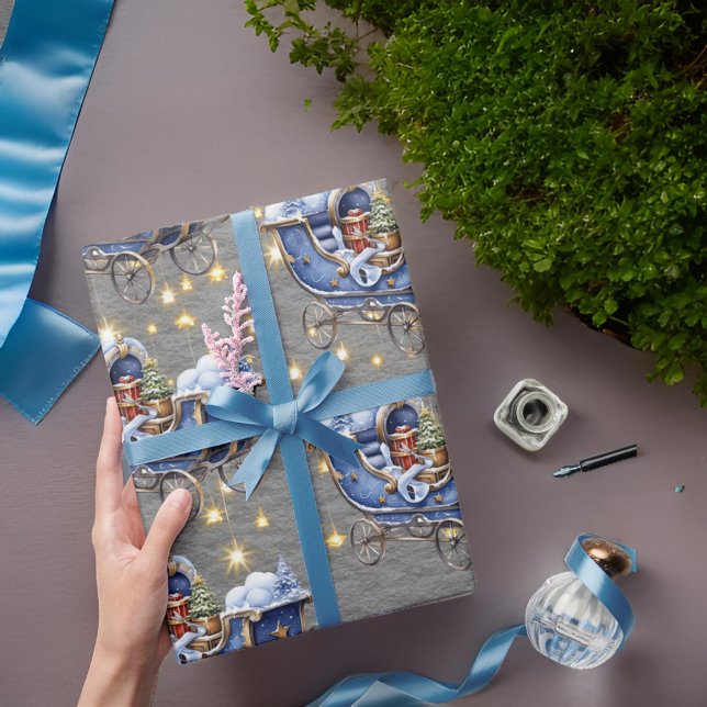 Papier Cadeau Beau Bleu de Noël coupes en acier gris (Créateur téléchargé)