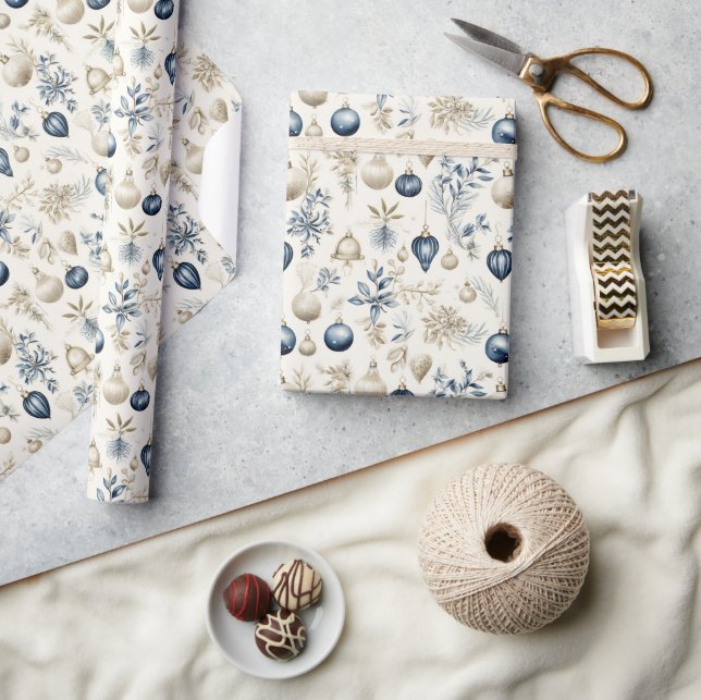 Papier Cadeau Beau Bleu Noël Baubles Fleurs de Noël (Artisanat)