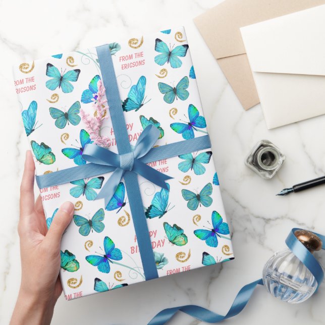 Papier Cadeau Beau Bleu Papillon Swirl Anniversaire (Cadeaux)