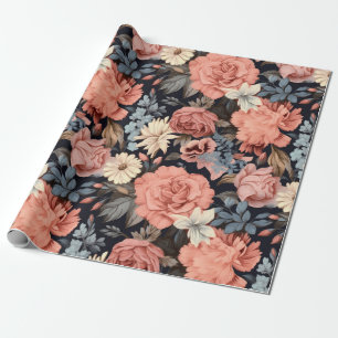 Papier Cadeau Beau bleu rose Vintage Floral