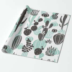 Papier Cadeau Beau cactus dessinés à la main doodé sans couture