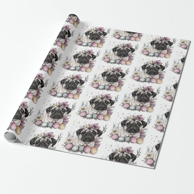Papier Cadeau Beau carlin Pâques aquarelle fleurie (Déroulé)
