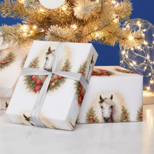 Papier Cadeau Beau cheval et couronne de Noël