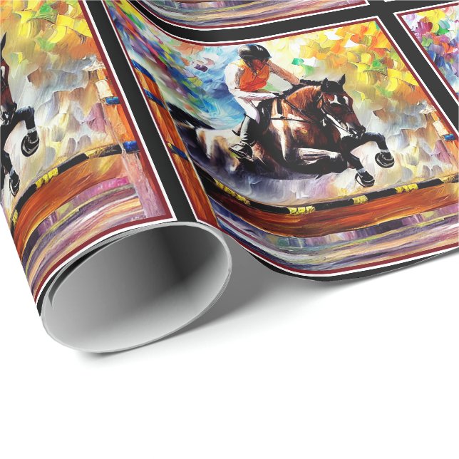 Papier Cadeau Beau Cheval Sauter Digital Huile Peinture Style (Coin rond)