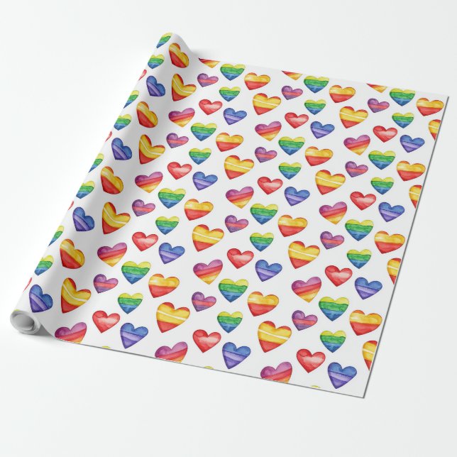 Papier Cadeau beau design mignon avec coeur multicolore (Déroulé)