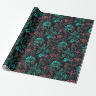 Papier Cadeau Beau Elégant papier peint floral Turquoise foncé I