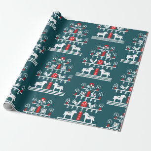 Papier Cadeau Beau Festif Scandi Bleu Rouge Blanc Arbre de Noël