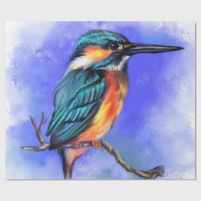 Papier Cadeau Beau Kingfisher Bird - Aquarelle Migned Art (Plat)