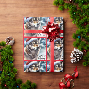 Papier Cadeau Beau loup en neige