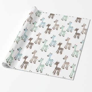 Papier Cadeau Beau motif bleu de bébé de girafe