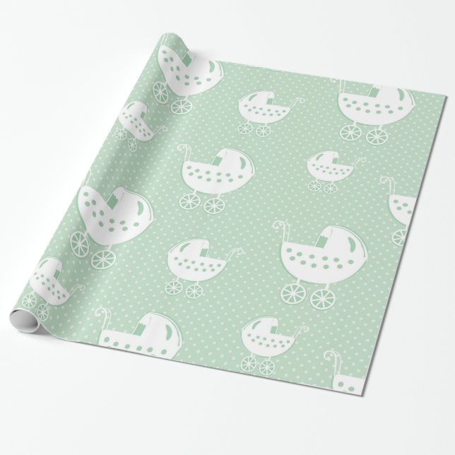 Papier Cadeau Beau motif de bébé de vert de menthe de neutre (Déroulé)