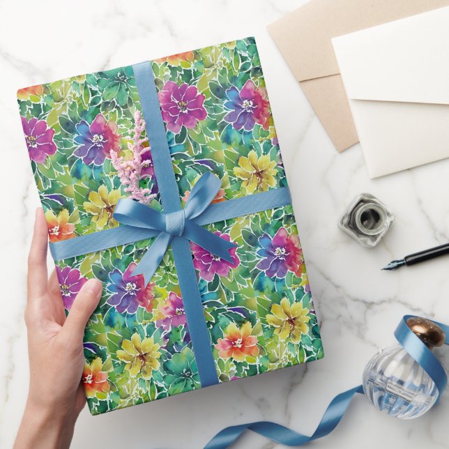 Papier Cadeau Beau Motif de fleurs d'aquarelle (Cadeaux)