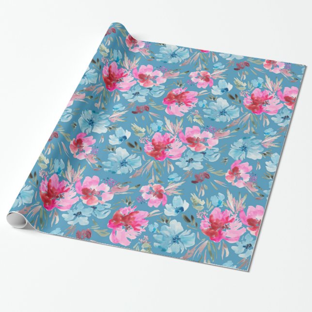 Papier Cadeau Beau motif de fleurs d'aquarelle (Déroulé)